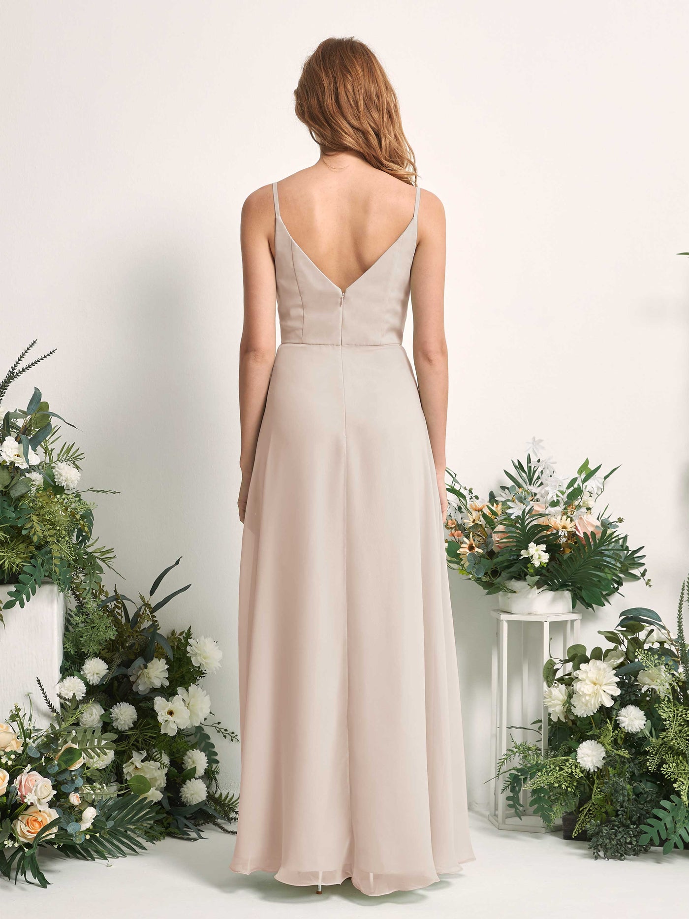 Carlyna A-Linien-Kleid V-Ausschnitt bodenlang Chiffon Brautjungfernkleid Champagner #farbe_champagner