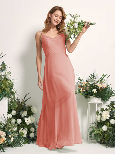 Carlyna A-Linien-Kleid V-Ausschnitt bodenlang Chiffon Brautjungfernkleid Champagner-Rose #farbe_champagner-rose