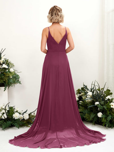 Carlyna A-Linien-Kleid V-Ausschnitt Bodenlang Chiffon Brautjungfernkleid Chianti #farbe_chianti
