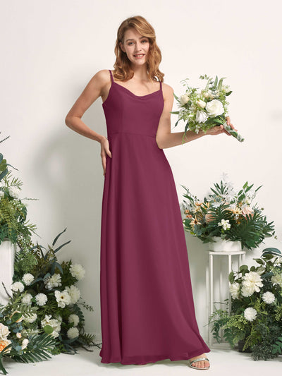 Carlyna A-Linien-Kleid V-Ausschnitt bodenlang Chiffon Brautjungfernkleid Chianti #farbe_chianti