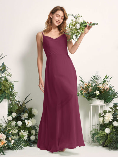 Carlyna A-Linien-Kleid V-Ausschnitt bodenlang Chiffon Brautjungfernkleid Chianti #farbe_chianti