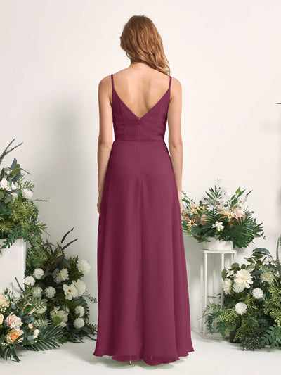 Carlyna A-Linien-Kleid V-Ausschnitt bodenlang Chiffon Brautjungfernkleid Chianti #farbe_chianti