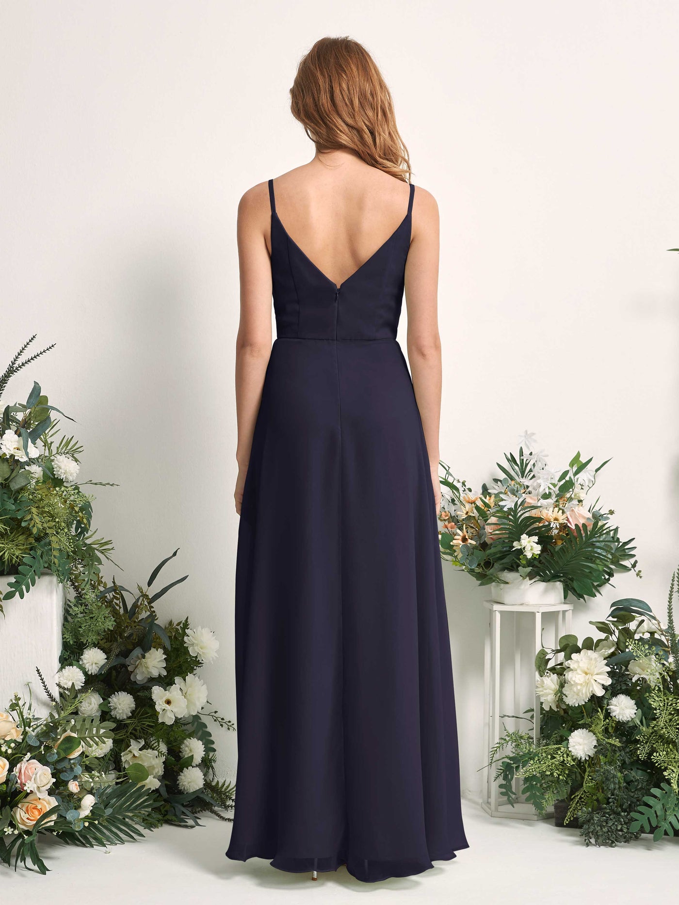 Carlyna A-Linien-Kleid V-Ausschnitt bodenlang Chiffon Brautjungfernkleid Dunkel Marineblau #farbe_dunkel-marineblau