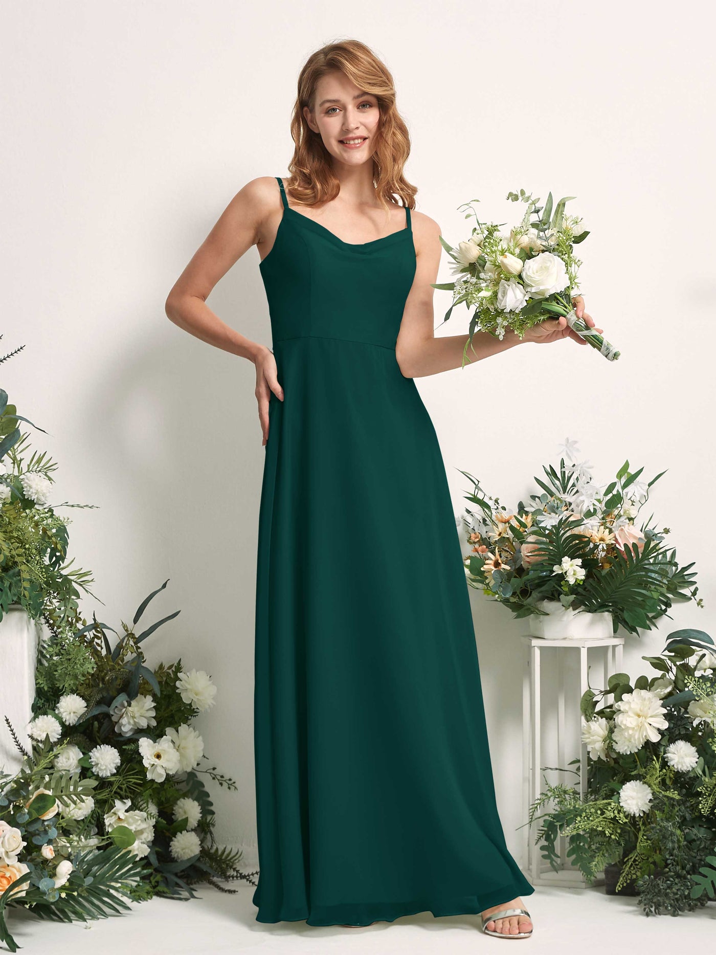 Carlyna A-Linien-Kleid V-Ausschnitt bodenlang Chiffon Brautjungfernkleid Dunkelsmaragd #farbe_dunkelsmaragd