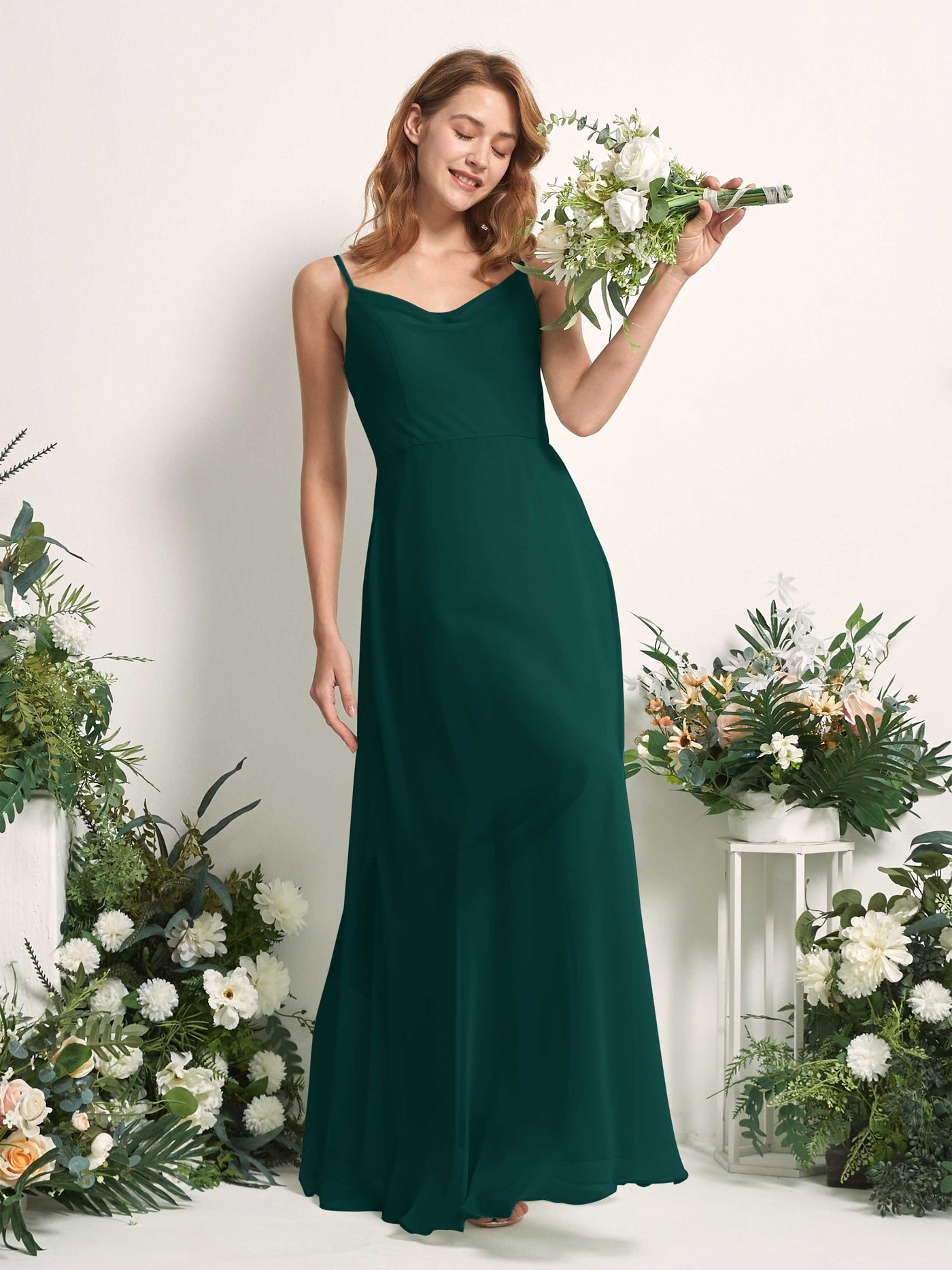 Carlyna A-Linien-Kleid V-Ausschnitt bodenlang Chiffon Brautjungfernkleid Dunkelsmaragd #farbe_dunkelsmaragd