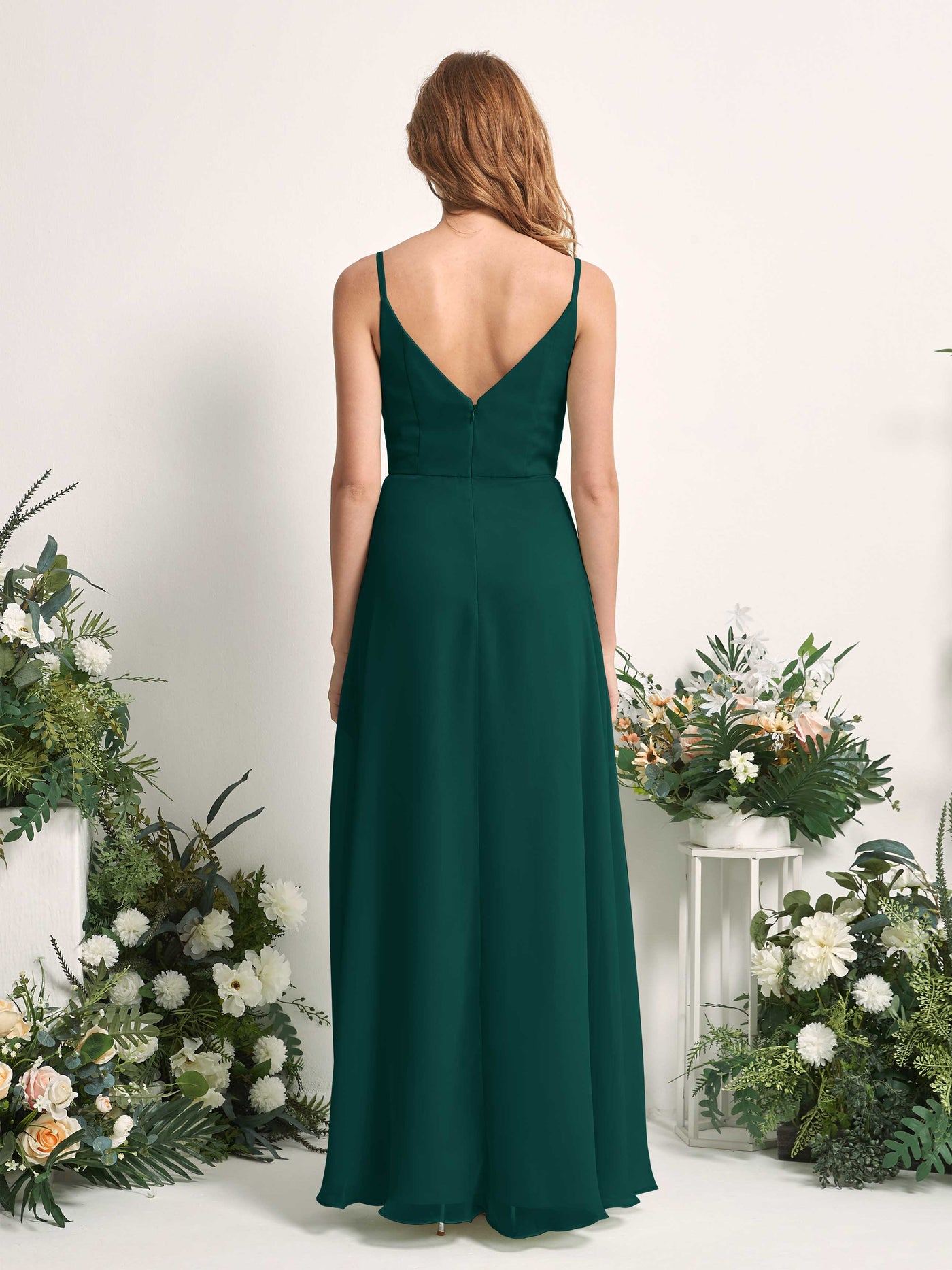 Carlyna A-Linien-Kleid V-Ausschnitt bodenlang Chiffon Brautjungfernkleid Dunkelsmaragd #farbe_dunkelsmaragd