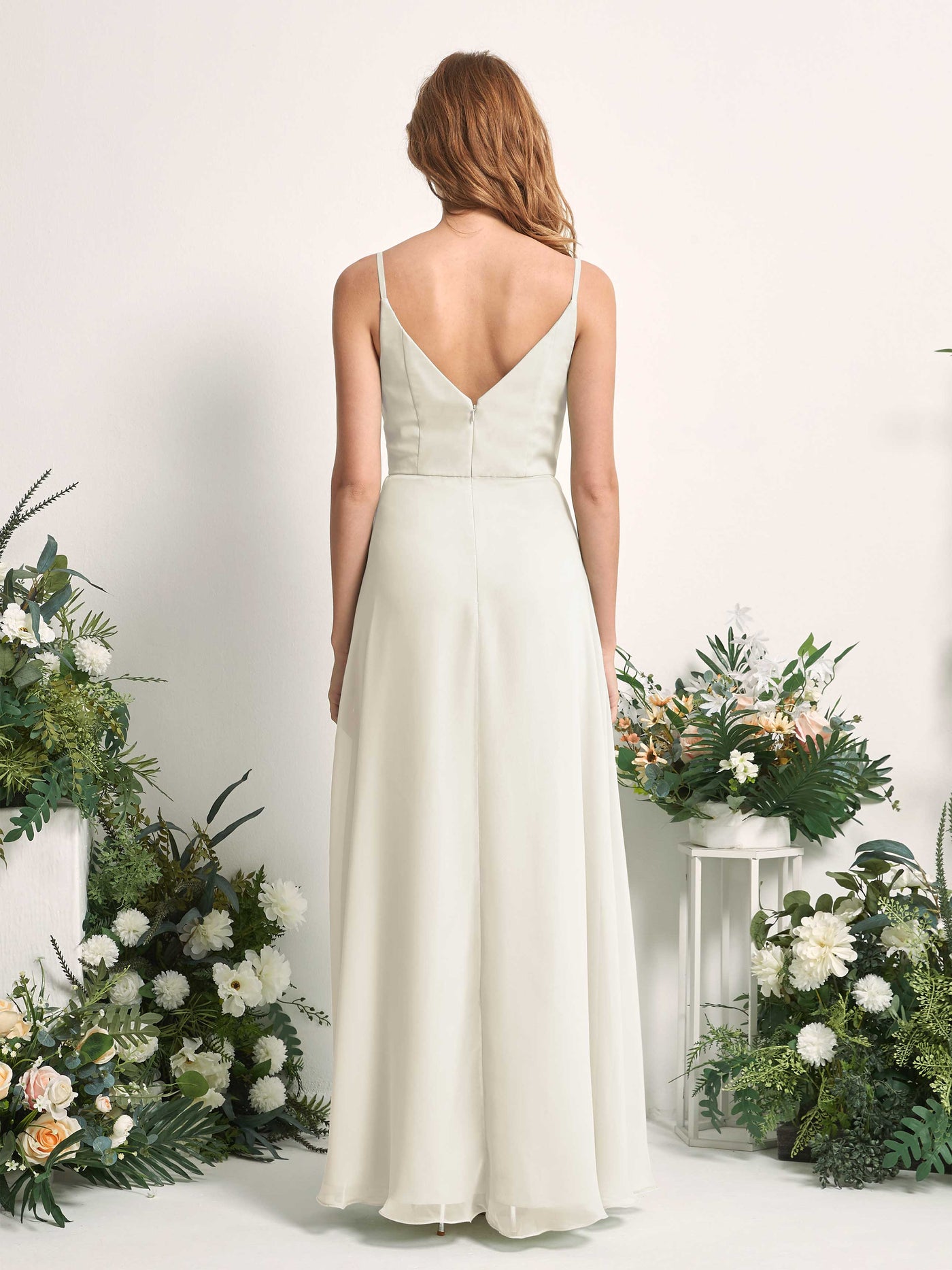 Carlyna A-Linien-Kleid V-Ausschnitt bodenlang Chiffon Brautjungfernkleid Elfenbein #farbe_elfenbein