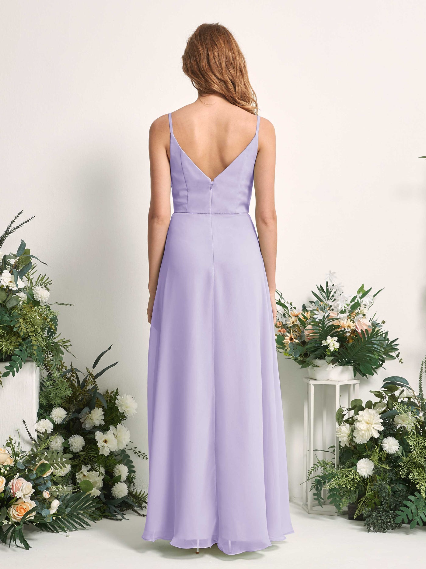 Carlyna A-Linien-Kleid V-Ausschnitt bodenlang Chiffon Brautjungfernkleid Flieder #farbe_flieder