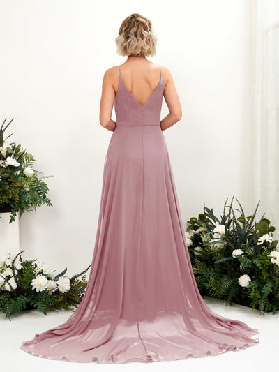 Carlyna A-Linien-Kleid V-Ausschnitt Bodenlang Chiffon Brautjungfernkleid Klassisch Mauve #farbe_klassisch-mauve