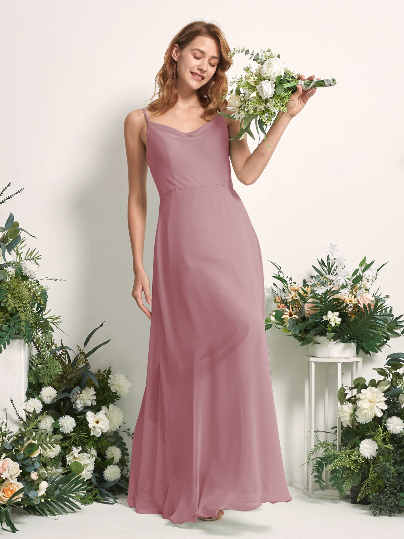 Carlyna A-Linien-Kleid V-Ausschnitt bodenlang Chiffon Brautjungfernkleid Klassisch Mauve #farbe_klassisch-mauve