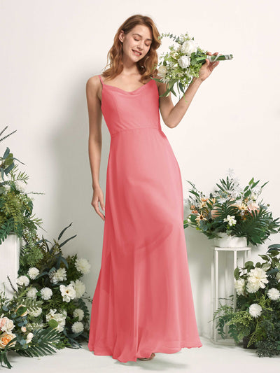 Carlyna A-Linien-Kleid V-Ausschnitt bodenlang Chiffon Brautjungfernkleid Korallenrosa #farbe_korallenrosa