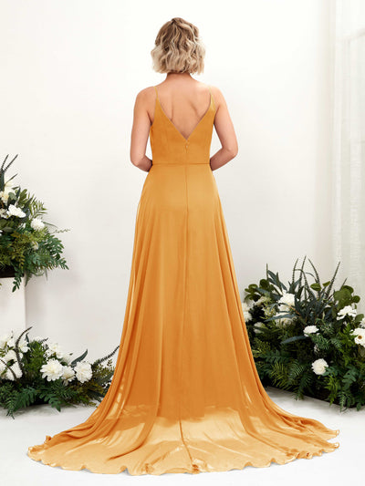 Carlyna A-Linien-Kleid V-Ausschnitt Bodenlang Chiffon Brautjungfernkleid Mango #farbe_mango