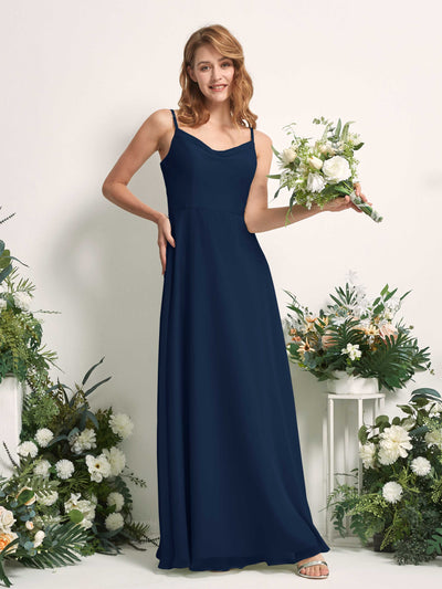 Carlyna A-Linien-Kleid V-Ausschnitt bodenlang Chiffon Brautjungfernkleid Marineblau #farbe_marineblau
