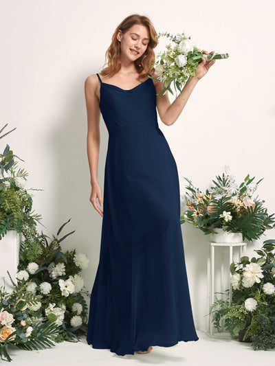 Carlyna A-Linien-Kleid V-Ausschnitt bodenlang Chiffon Brautjungfernkleid Marineblau #farbe_marineblau