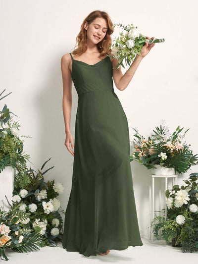 Carlyna A-Linien-Kleid V-Ausschnitt bodenlang Chiffon Brautjungfernkleid Martini-Olive #farbe_martini-olive