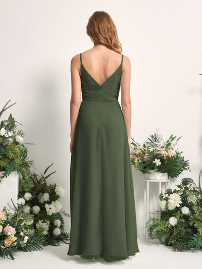 Carlyna A-Linien-Kleid V-Ausschnitt bodenlang Chiffon Brautjungfernkleid Martini-Olive #farbe_martini-olive