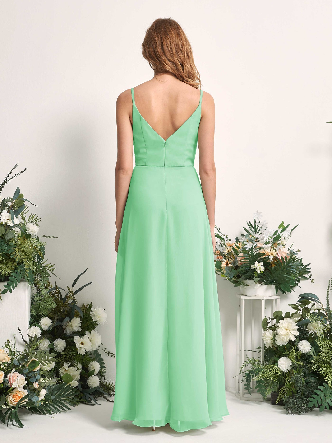 Carlyna A-Linien-Kleid V-Ausschnitt bodenlang Chiffon Brautjungfernkleid Minzgrün #farbe_minzgr-n