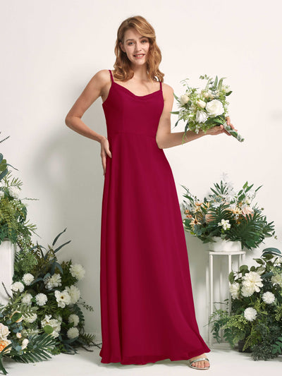 Carlyna A-Linien-Kleid V-Ausschnitt bodenlang Chiffon Brautjungfernkleid Narrenrot #farbe_narrenrot