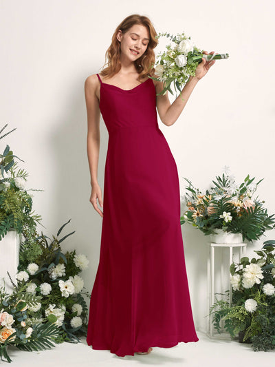 Carlyna A-Linien-Kleid V-Ausschnitt bodenlang Chiffon Brautjungfernkleid Narrenrot #farbe_narrenrot