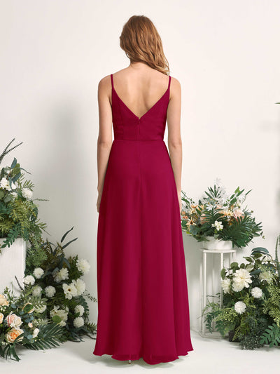 Carlyna A-Linien-Kleid V-Ausschnitt bodenlang Chiffon Brautjungfernkleid Narrenrot #farbe_narrenrot