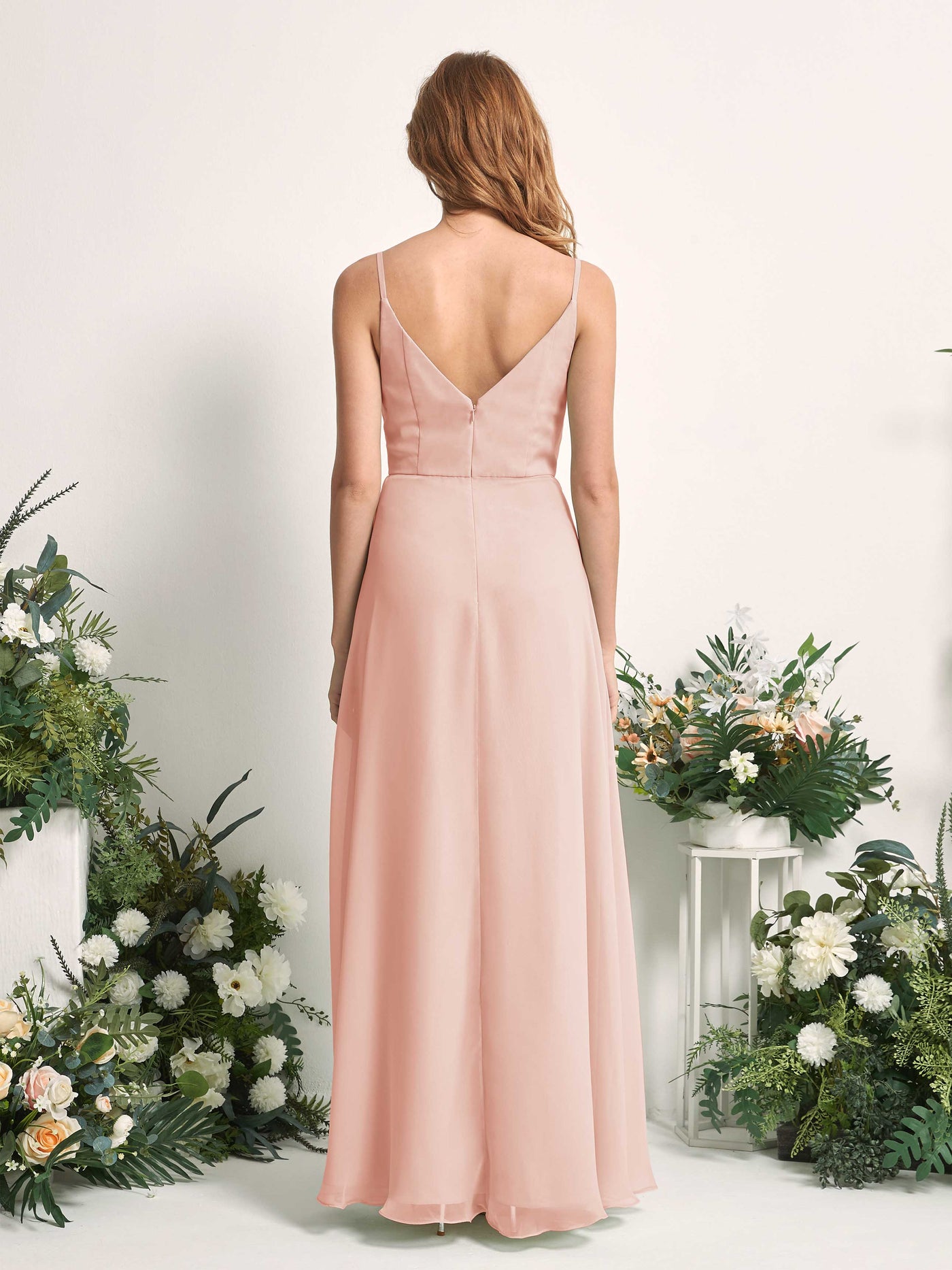 Carlyna A-Linien-Kleid V-Ausschnitt bodenlang Chiffon Brautjungfernkleid Perlrosa #farbe_perlrosa