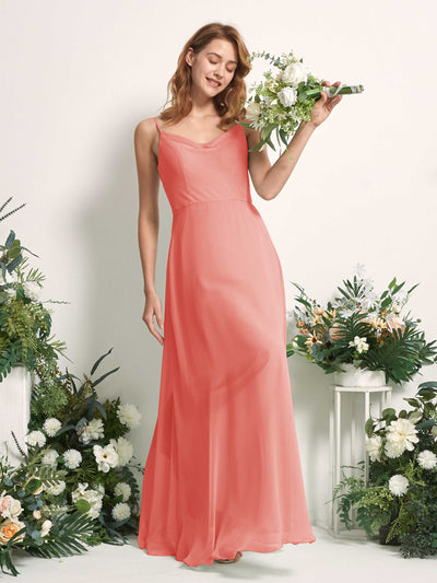 Carlyna A-Linien-Kleid V-Ausschnitt bodenlang Chiffon Brautjungfernkleid Pfirsichrosa #farbe_pfirsichrosa