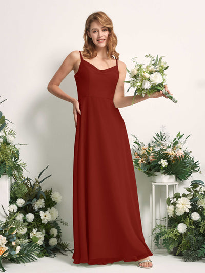 Carlyna A-Linien-Kleid V-Ausschnitt bodenlang Chiffon Brautjungfernkleid Rostrot #farbe_rostrot