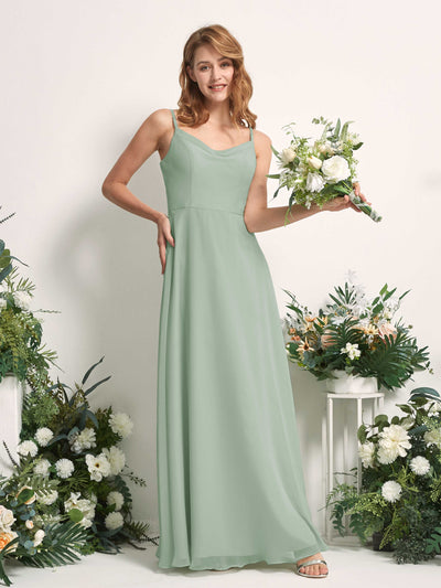 Carlyna A-Linien-Kleid V-Ausschnitt bodenlang Chiffon Brautjungfernkleid Salbeigrün #farbe_salbeigr-n
