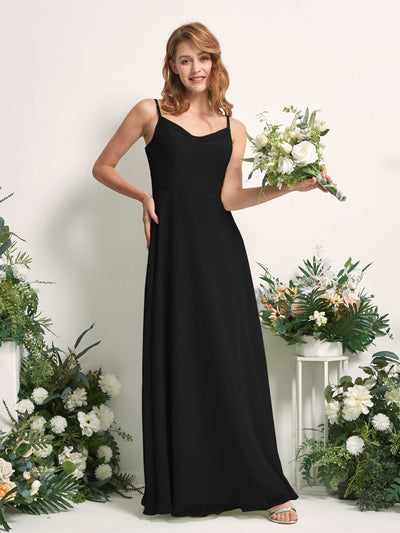 Carlyna A-Linien-Kleid V-Ausschnitt bodenlang Chiffon Brautjungfernkleid Schwarz #farbe_schwarz
