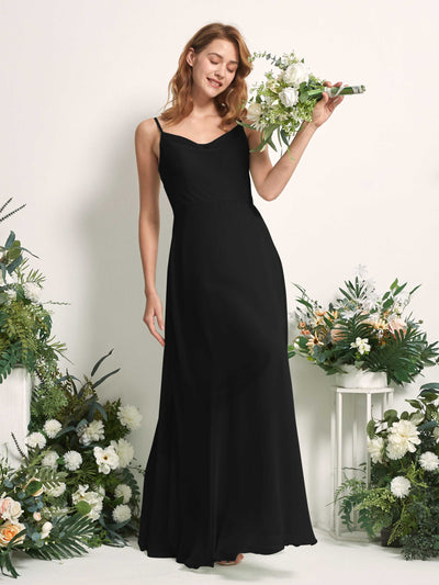 Carlyna A-Linien-Kleid V-Ausschnitt bodenlang Chiffon Brautjungfernkleid Schwarz #farbe_schwarz