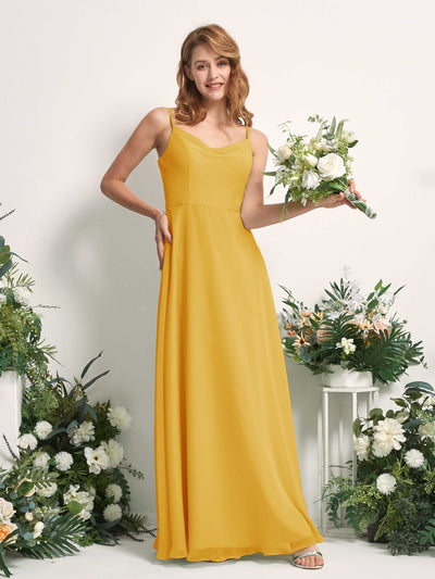 Carlyna A-Linien-Kleid V-Ausschnitt bodenlang Chiffon Brautjungfernkleid Senfgelb #farbe_senfgelb