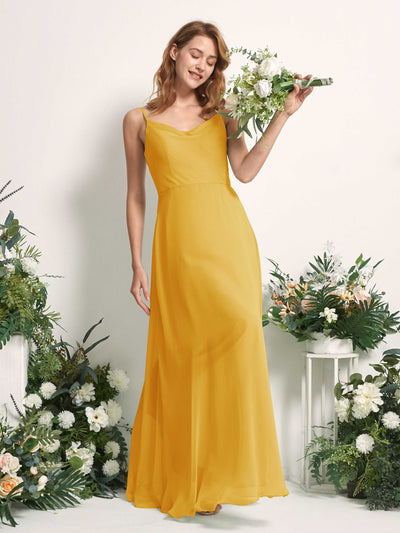 Carlyna A-Linien-Kleid V-Ausschnitt bodenlang Chiffon Brautjungfernkleid Senfgelb #farbe_senfgelb