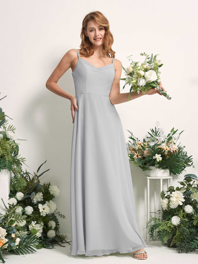 Carlyna A-Linien-Kleid V-Ausschnitt bodenlang Chiffon Brautjungfernkleid Silber #farbe_silber
