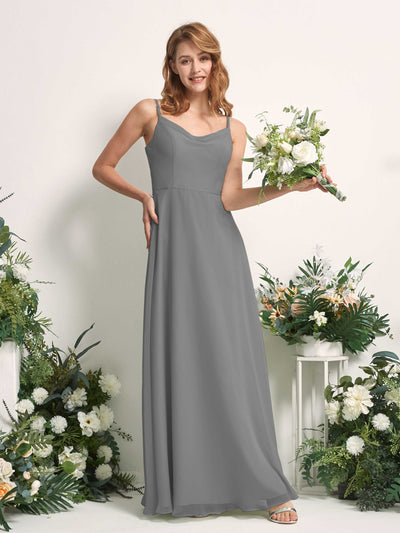 Carlyna A-Linien-Kleid V-Ausschnitt bodenlang Chiffon Brautjungfernkleid Stahlgrau #farbe_stahlgrau