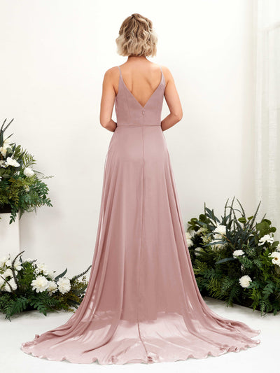 Carlyna A-Linien-Kleid V-Ausschnitt Bodenlang Chiffon Brautjungfernkleid Staubige Rose #farbe_staubige-rose