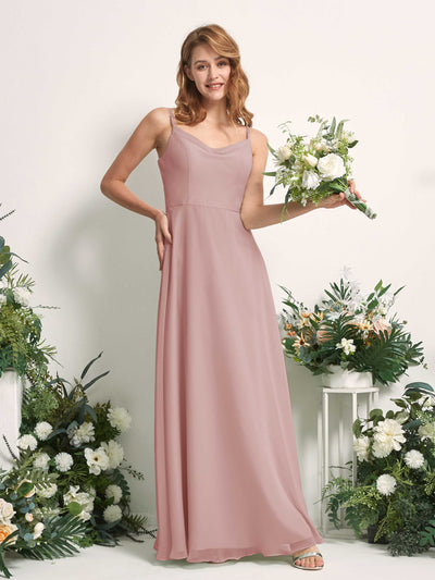 Carlyna A-Linien-Kleid V-Ausschnitt bodenlang Chiffon Brautjungfernkleid Staubige Rose #farbe_staubige-rose