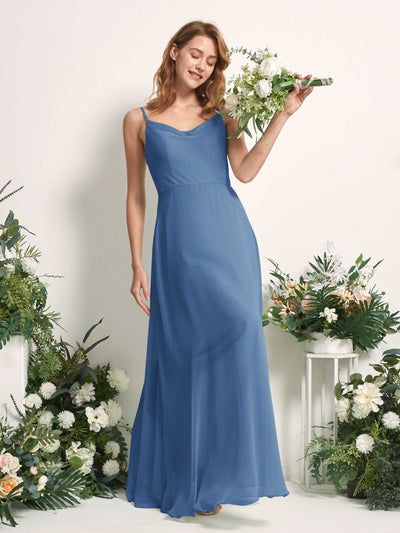 Carlyna A-Linien-Kleid V-Ausschnitt bodenlang Chiffon Brautjungfernkleid Staubiges Blau #farbe_staubiges-blau
