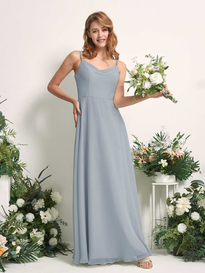 Carlyna A-Linien-Kleid V-Ausschnitt bodenlang Chiffon Brautjungfernkleid Staubiges Blau-Upgrade #farbe_staubiges-blau-upgrade