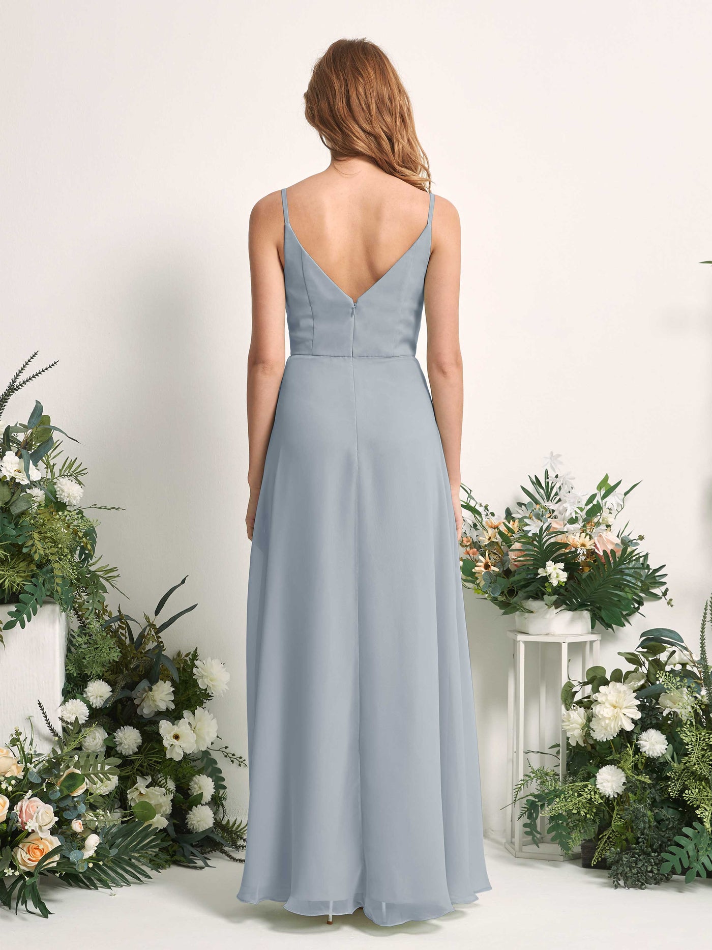 Carlyna A-Linien-Kleid V-Ausschnitt bodenlang Chiffon Brautjungfernkleid Staubiges Blau-Upgrade #farbe_staubiges-blau-upgrade