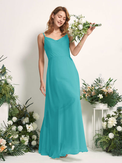 Carlyna A-Linien-Kleid V-Ausschnitt bodenlang Chiffon Brautjungfernkleid Türkis #farbe_t-rkis