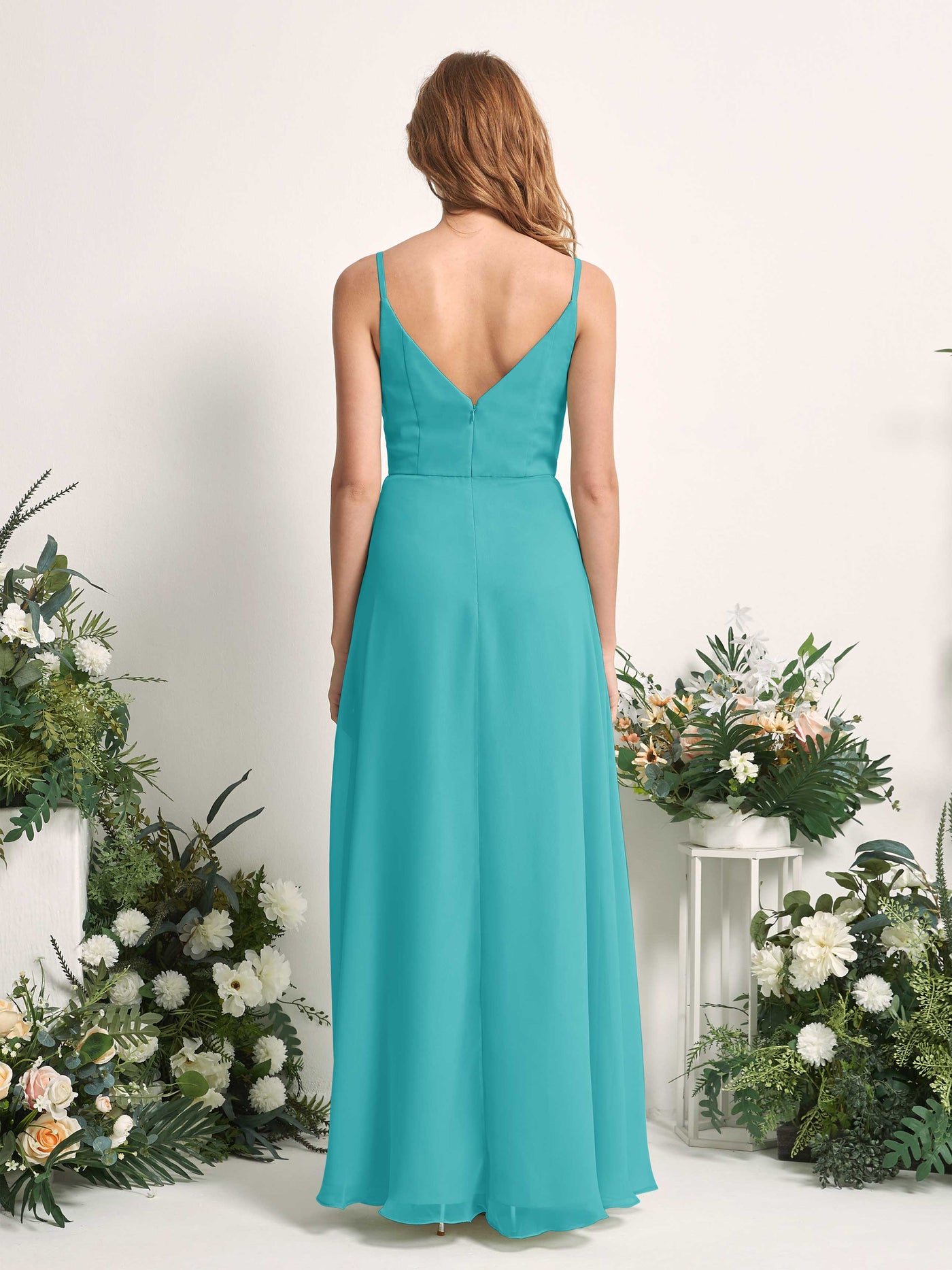 Carlyna A-Linien-Kleid V-Ausschnitt bodenlang Chiffon Brautjungfernkleid Türkis #farbe_t-rkis