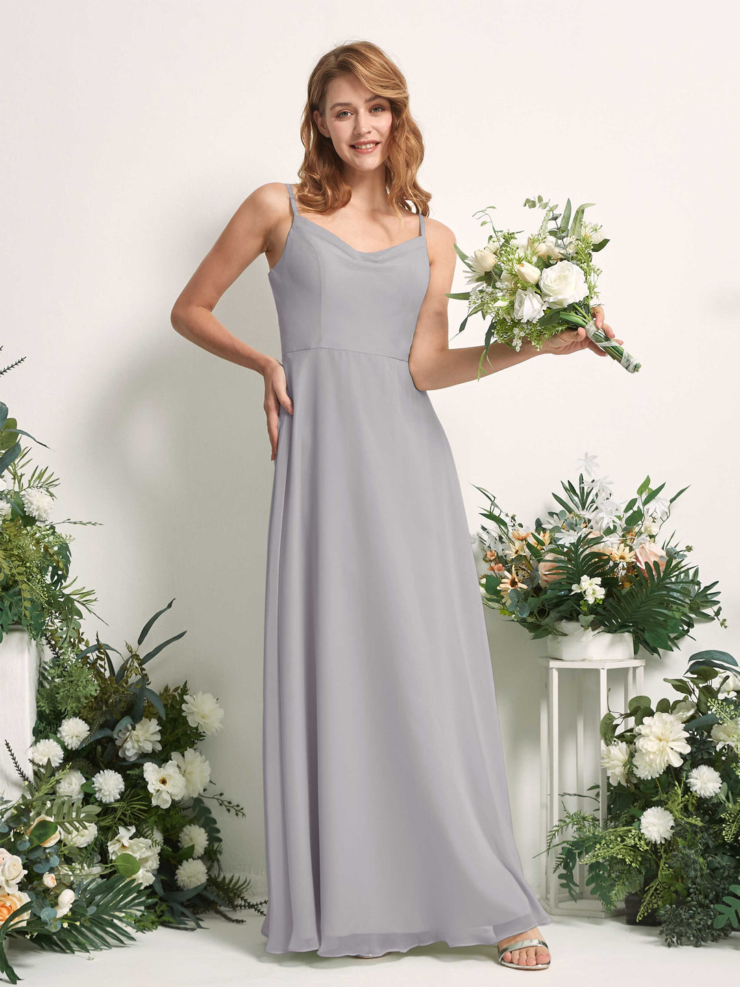 Carlyna A-Linien-Kleid V-Ausschnitt bodenlang Chiffon Brautjungfernkleid Taube 