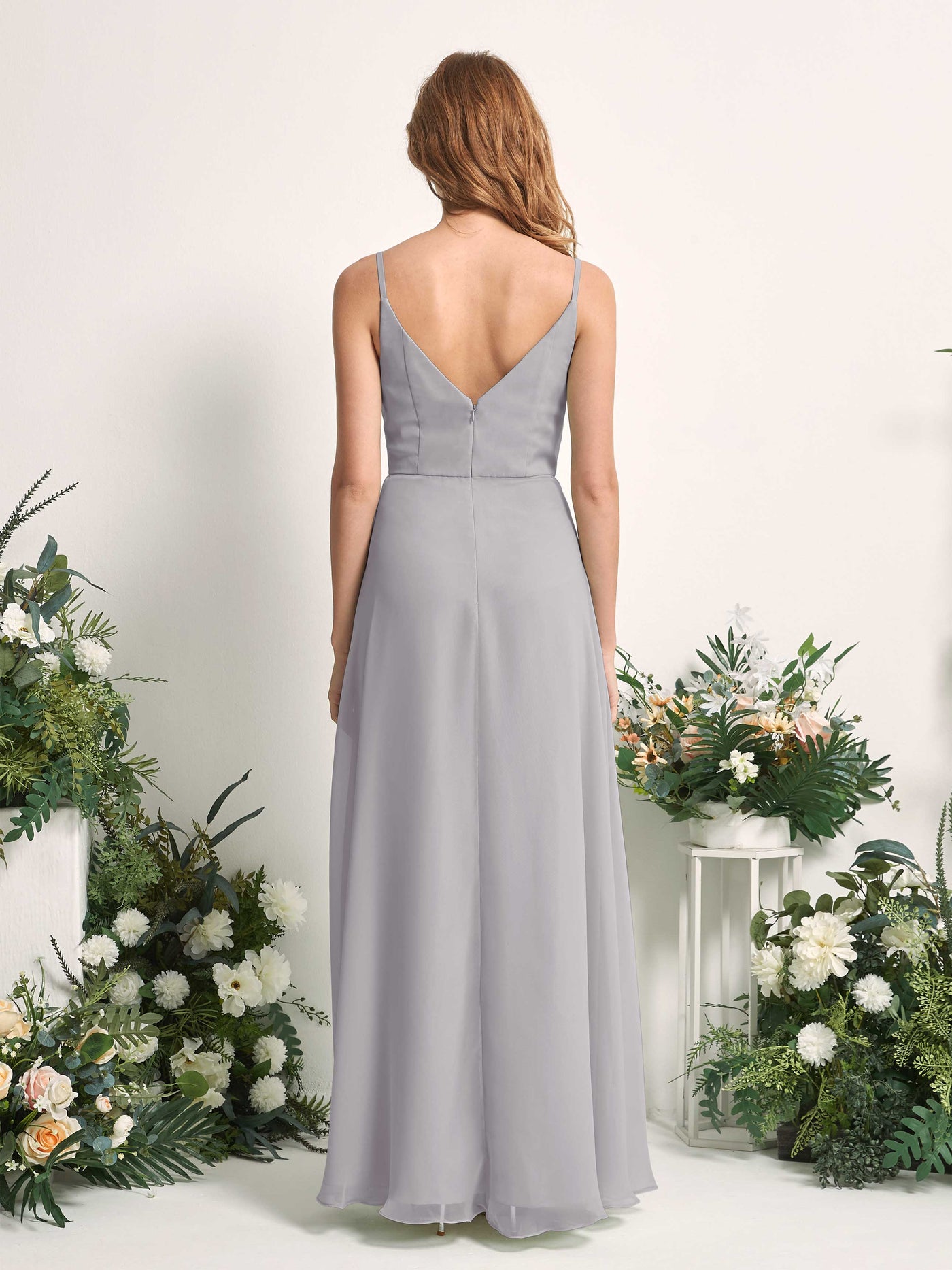 Carlyna A-Linien-Kleid V-Ausschnitt bodenlang Chiffon Brautjungfernkleid Taube #farbe_taube