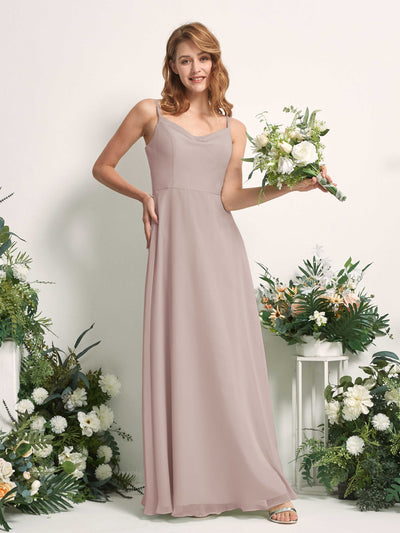 Carlyna A-Linien-Kleid V-Ausschnitt bodenlang Chiffon Brautjungfernkleid Taupe #farbe_taupe