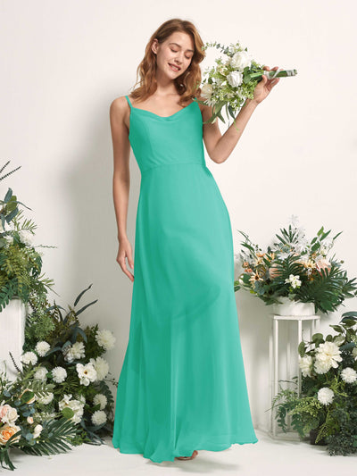 Carlyna A-Linien-Kleid V-Ausschnitt bodenlang Chiffon Brautjungfernkleid Tiffany-Blau #farbe_tiffany-blau