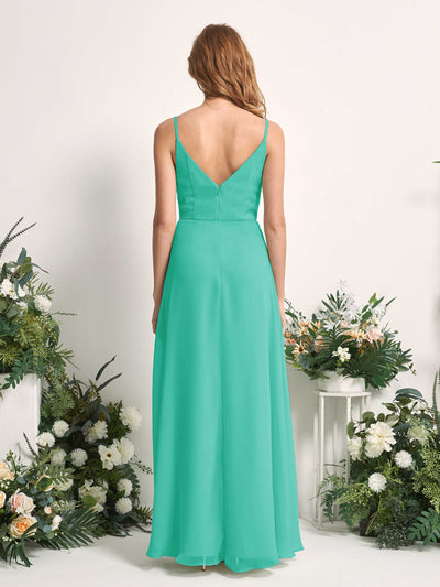 Carlyna A-Linien-Kleid V-Ausschnitt bodenlang Chiffon Brautjungfernkleid Tiffany-Blau #farbe_tiffany-blau