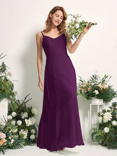 Carlyna A-Linien-Kleid V-Ausschnitt bodenlang Chiffon Brautjungfernkleid Traube #farbe_traube