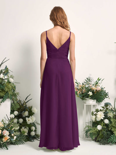 Carlyna A-Linien-Kleid V-Ausschnitt bodenlang Chiffon Brautjungfernkleid Traube #farbe_traube