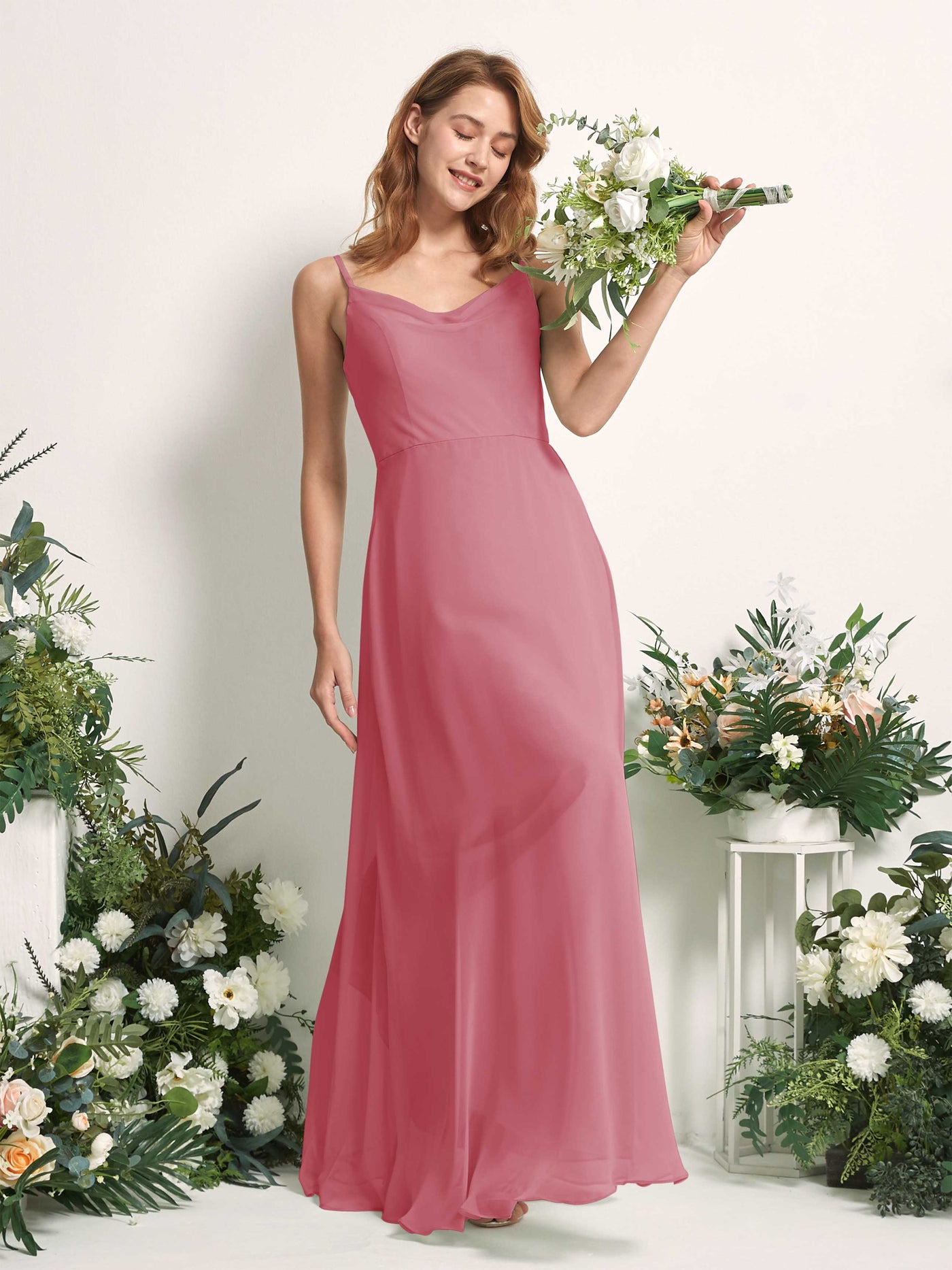 Carlyna A-Linien-Kleid V-Ausschnitt bodenlang Chiffon Brautjungfernkleid Wüstenrose #farbe_w-stenrose