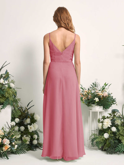 Carlyna A-Linien-Kleid V-Ausschnitt bodenlang Chiffon Brautjungfernkleid Wüstenrose #farbe_w-stenrose